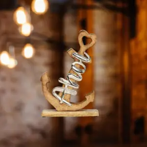 Aufsteller Anker "Ahoi" aus Mangoholz und Metall (20 x 30 x 5 cm) – maritime Dekoration für Wohnzimmer, Schlafzimmer oder Badezimmer.