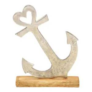 Aufsteller Herz-Anker aus Metall auf Mangoholz-Sockel (23 x 30 x 5 cm) – Maritime Dekoration für Wohnzimmer, Schlafzimmer oder Flur. Bringt maritimen Charme ins Haus.