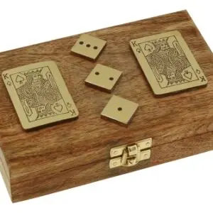 Karten- & Würfel-Box aus Mango-Holz mit glänzenden Messingakzenten
