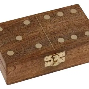 Dominobox aus Mango-Holz mit Messingdetails, 14,5 x 8 x 4,5 cm