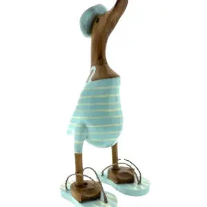 Holzente Sola hellblau gestreift – maritime Deko und nachhaltiges Geschenk, jetzt bestellen!