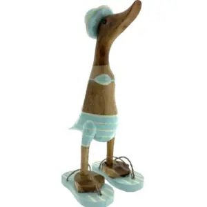 Holzente Stana hellblau gestreift – Handarbeit aus nachhaltigem Bambus, jetzt online bestellen!