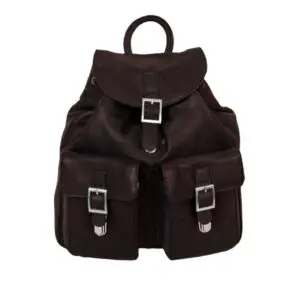 Alpenleder Rucksack AMAZONAS in Braun – Vorderansicht mit zwei Fronttaschen