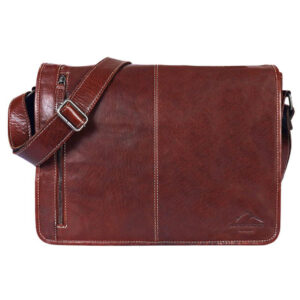 Messenger Bag ATLANTA in Farbe Brandy – Frontansicht mit geschlossenem Überschlag