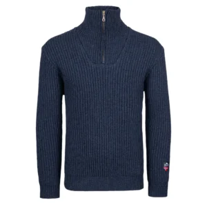 Norlender Fitjar in Navy – Stehkragen-Zip, klassischer Rippenstrick