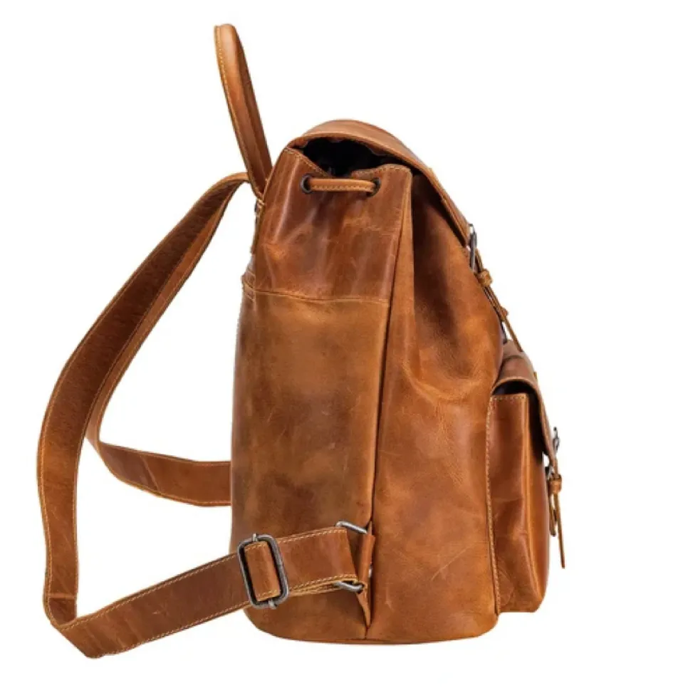 Leder Rucksack Jacob’s Way in Cognac Seitenansicht