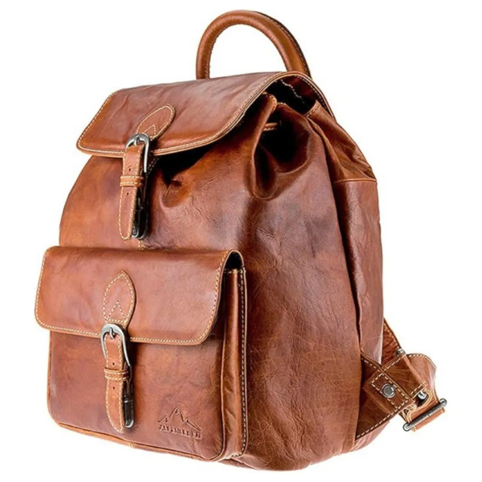 Alpenleder Rucksack Jacob’s Way Cognac mit dekorativer Schnalle