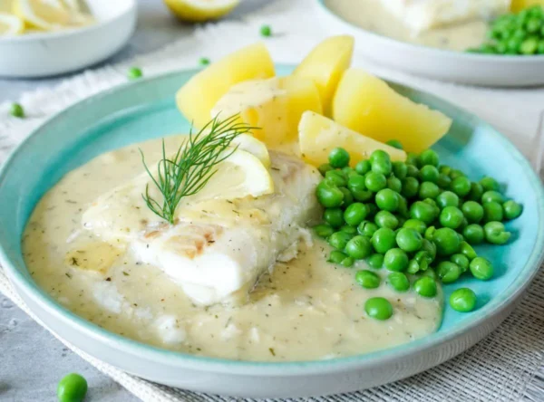 Gebratener Fisch mit Senfsauce an einem ruhigen Abend
