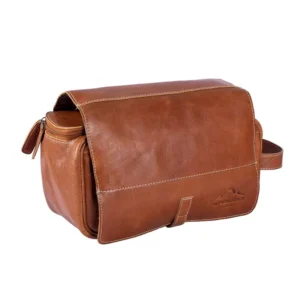 Alpenleder Kulturtasche ROLL UP aus Leder in Cognac