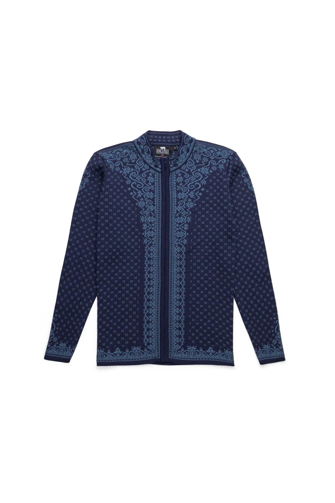 Norlender Anne Merino Wool Cardigan in Navy mit floralem Jacquardmuster