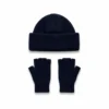 Norlender Nordsjø Set mit Mütze und fingerlosen Handschuhen in Navy aus 100 % Merinowolle