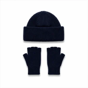 Norlender Nordsjø Set mit Mütze und fingerlosen Handschuhen in Navy aus 100 % Merinowolle