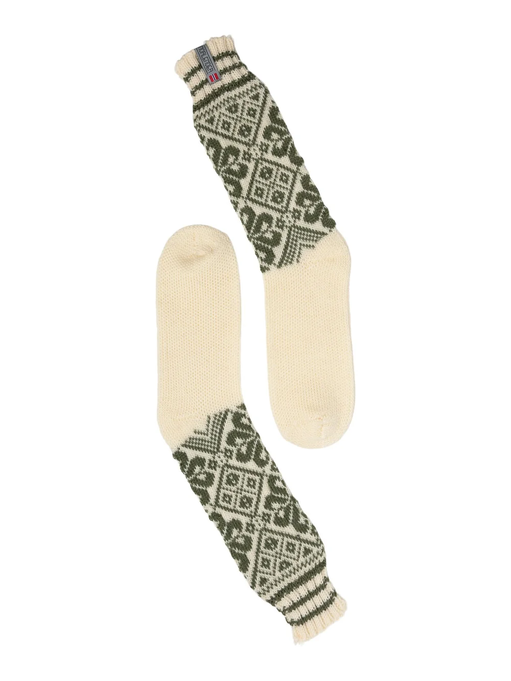 Norlender Selbu Wollsocken in Grün aus 100 % Wolle mit traditionellem norwegischem Selbu-Sternmuster.