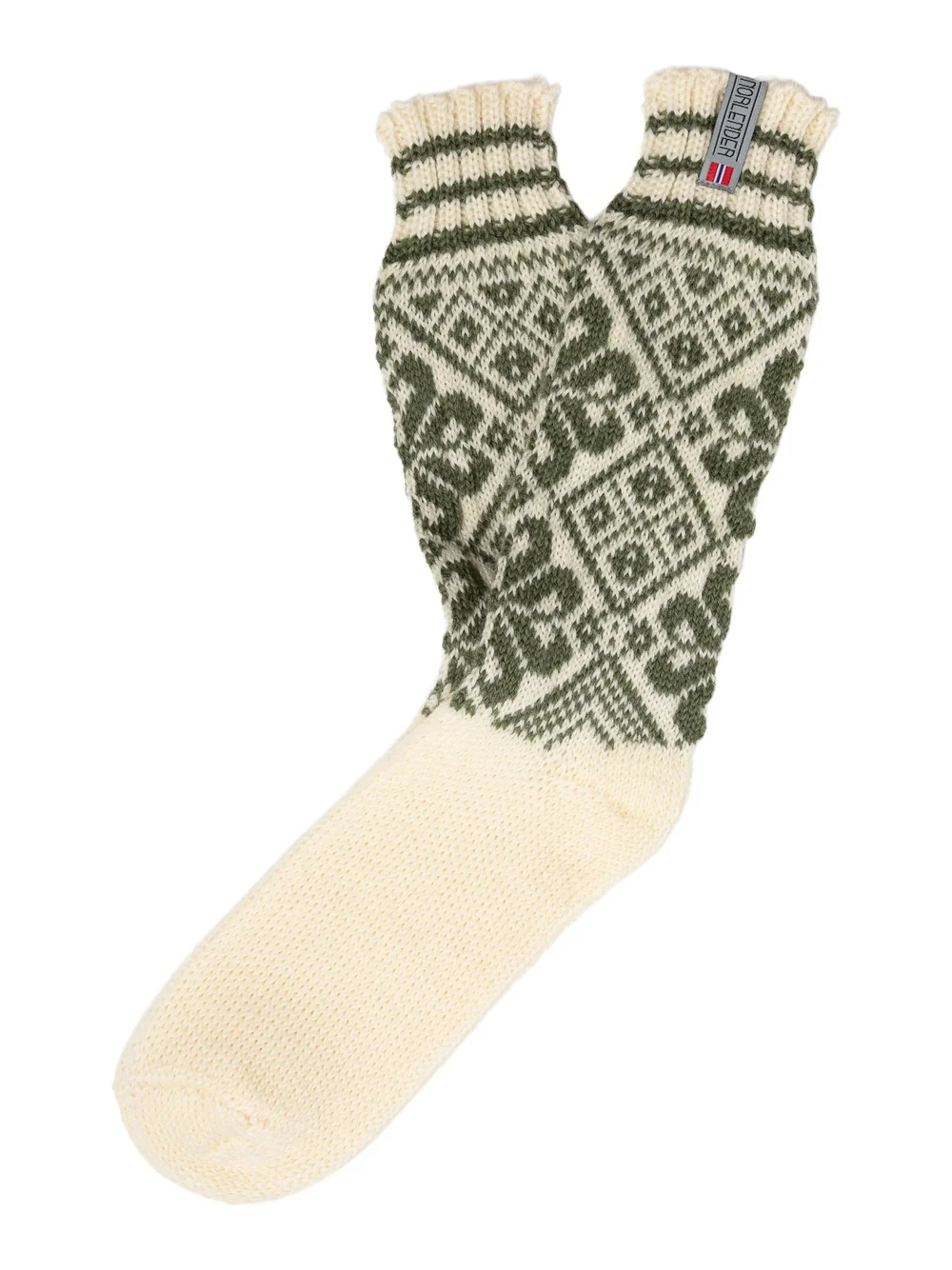 Norlender Selbu Wollsocken in Grün aus 100 % Wolle mit traditionellem norwegischem Selbu-Sternmuster.