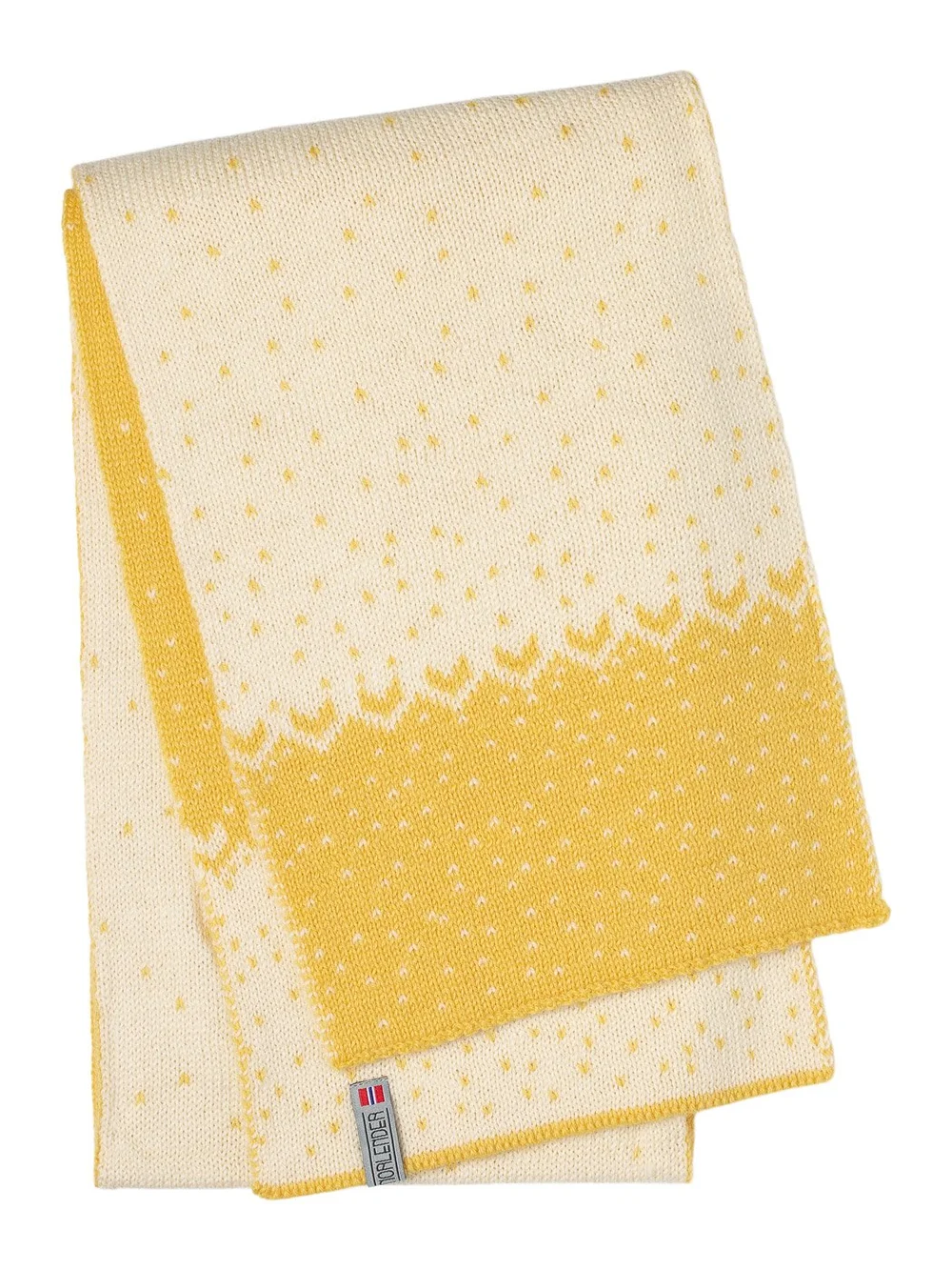 Norlender Snow Storm Wollschal in Gelb aus 100 % Wolle mit skandinavischem Snow-Storm-Muster.