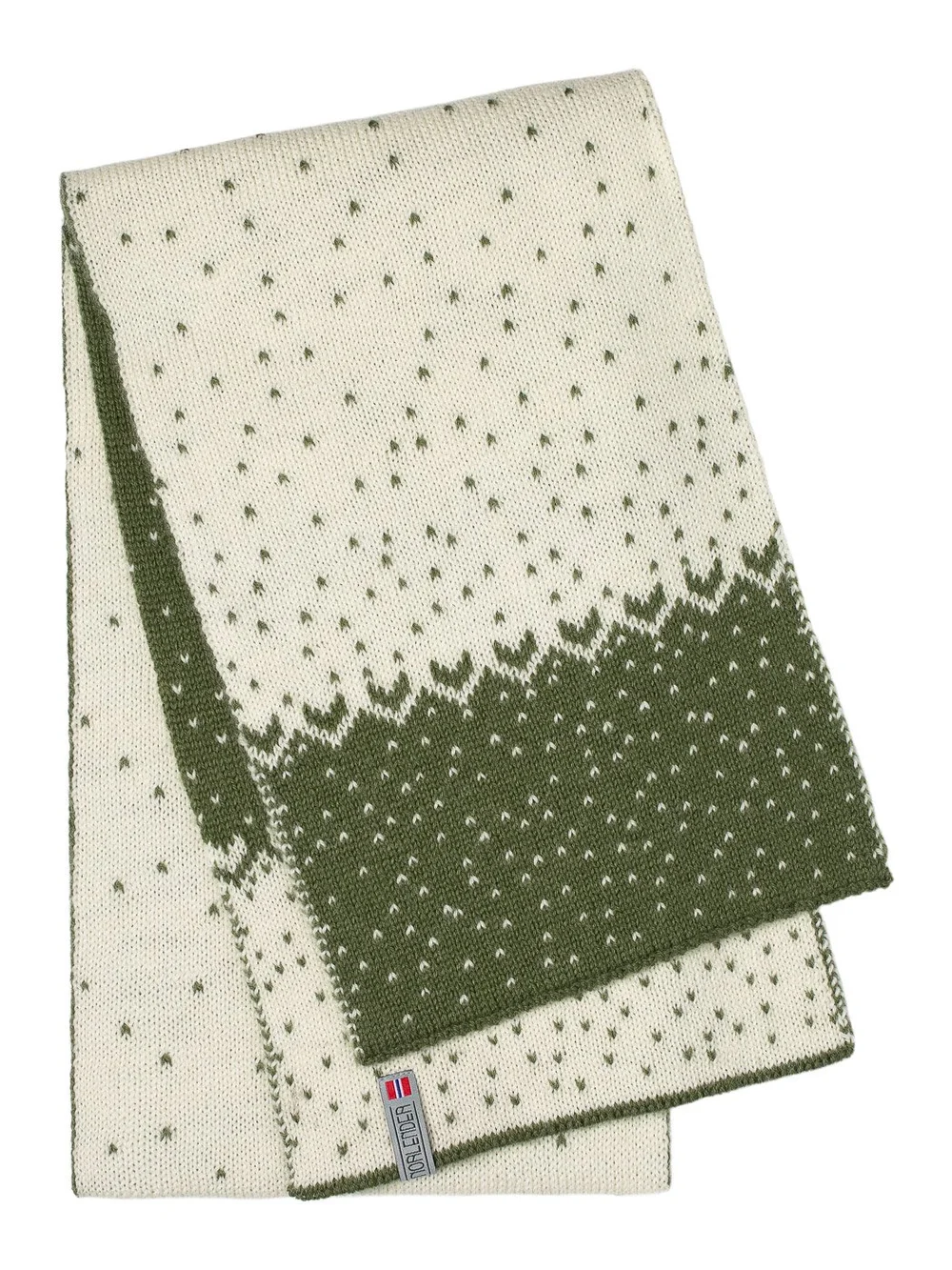 Norlender Snow Storm Wollschal in Grün aus 100 % Wolle mit skandinavischem Snow-Storm-Muster.