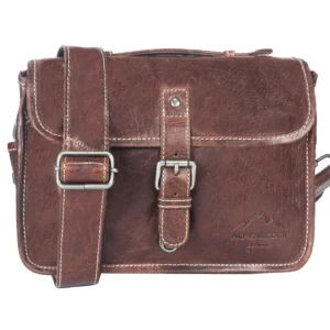 Alpenleder Camera Case PRESSE aus Büffelkalbsleder in Brandy – Schrägansicht