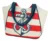 Shopping Strand Tasche mit Ankermotiv – Maritime Tragetasche (Beige/Rot/Blau, 40/52 x 17 x 32 cm, Baumwolle)